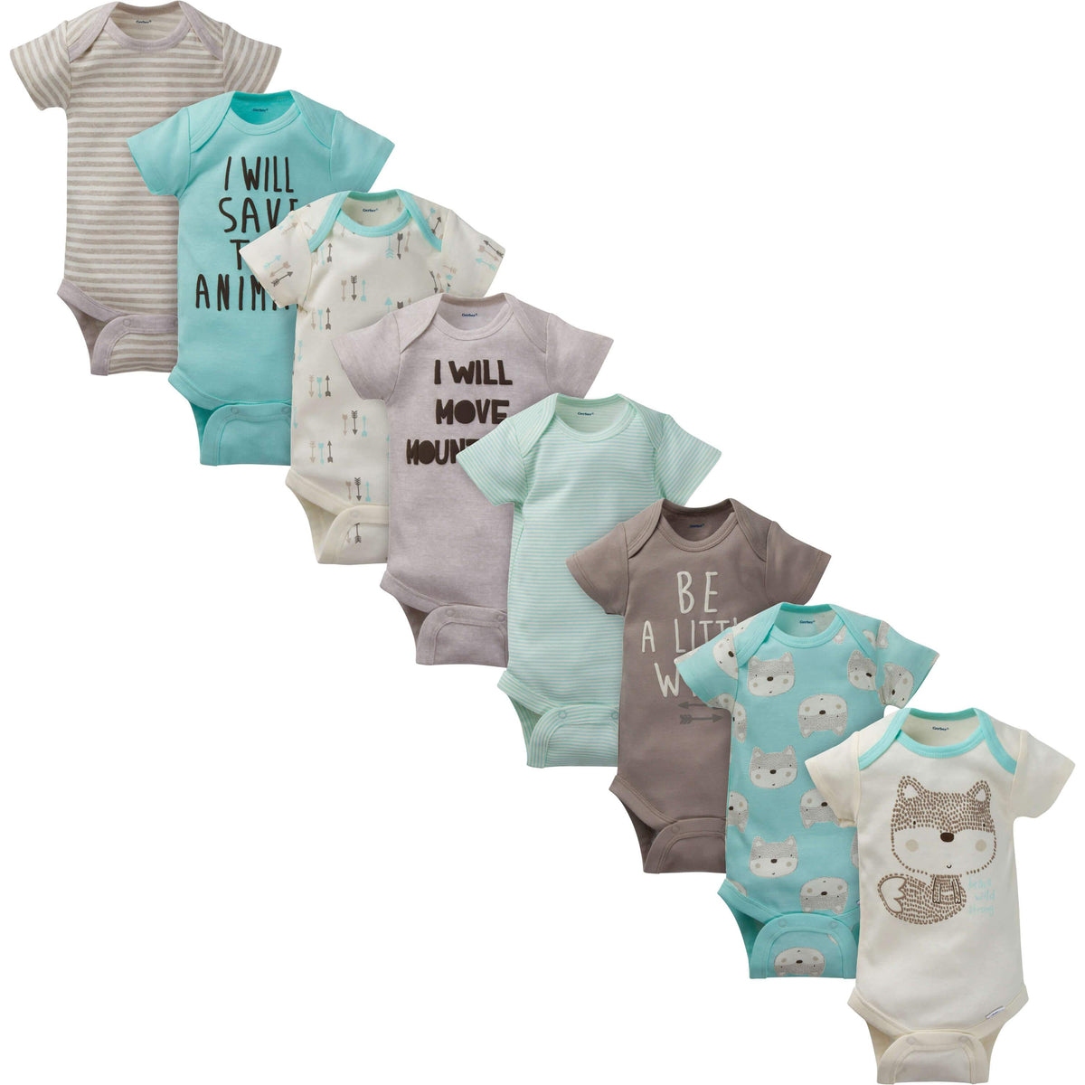 8-Pack Boys Short-Sleeve Fox Onesies Bodysuits