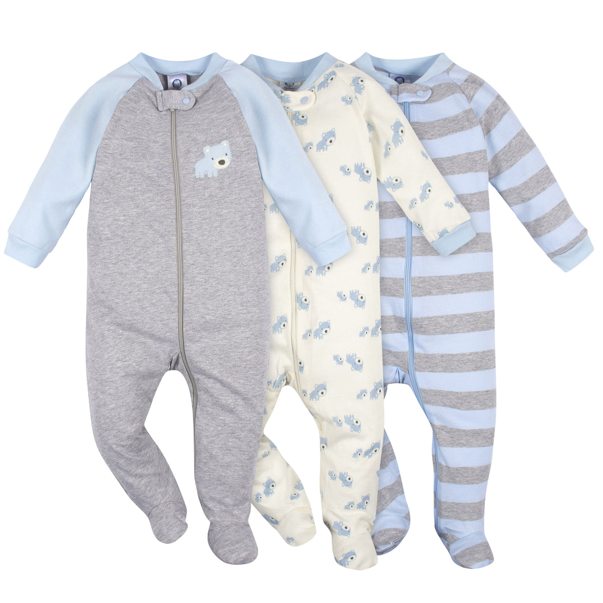 3-Pack Baby Boys Bear Organic Sleep N' Plays