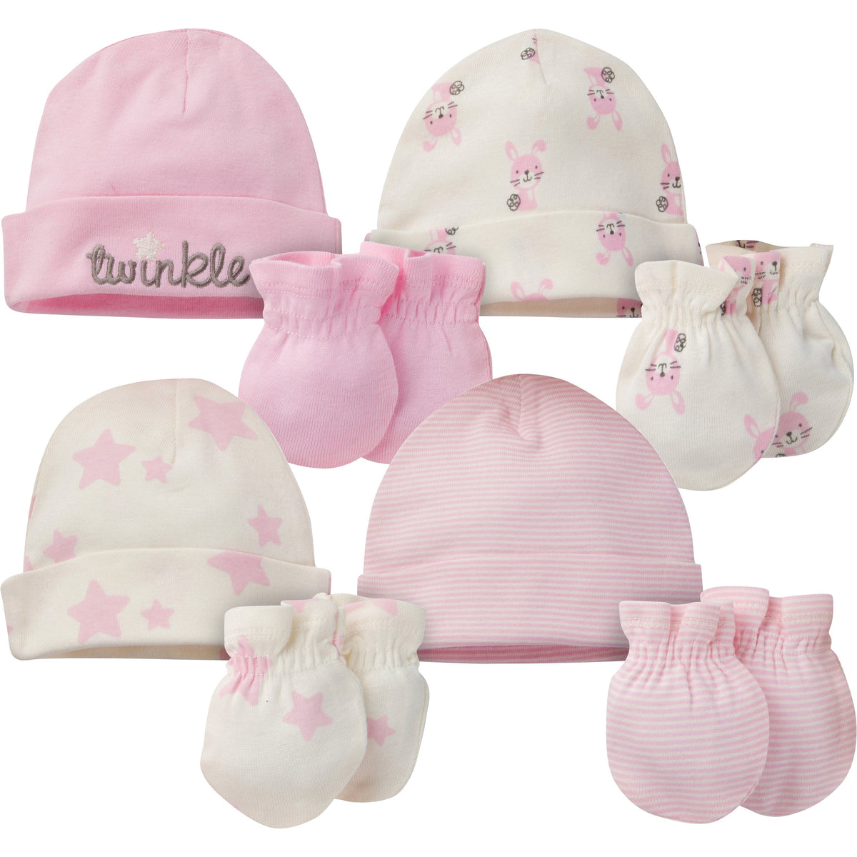 8-Piece Girls Bunny Organic Cap and Mitten Set