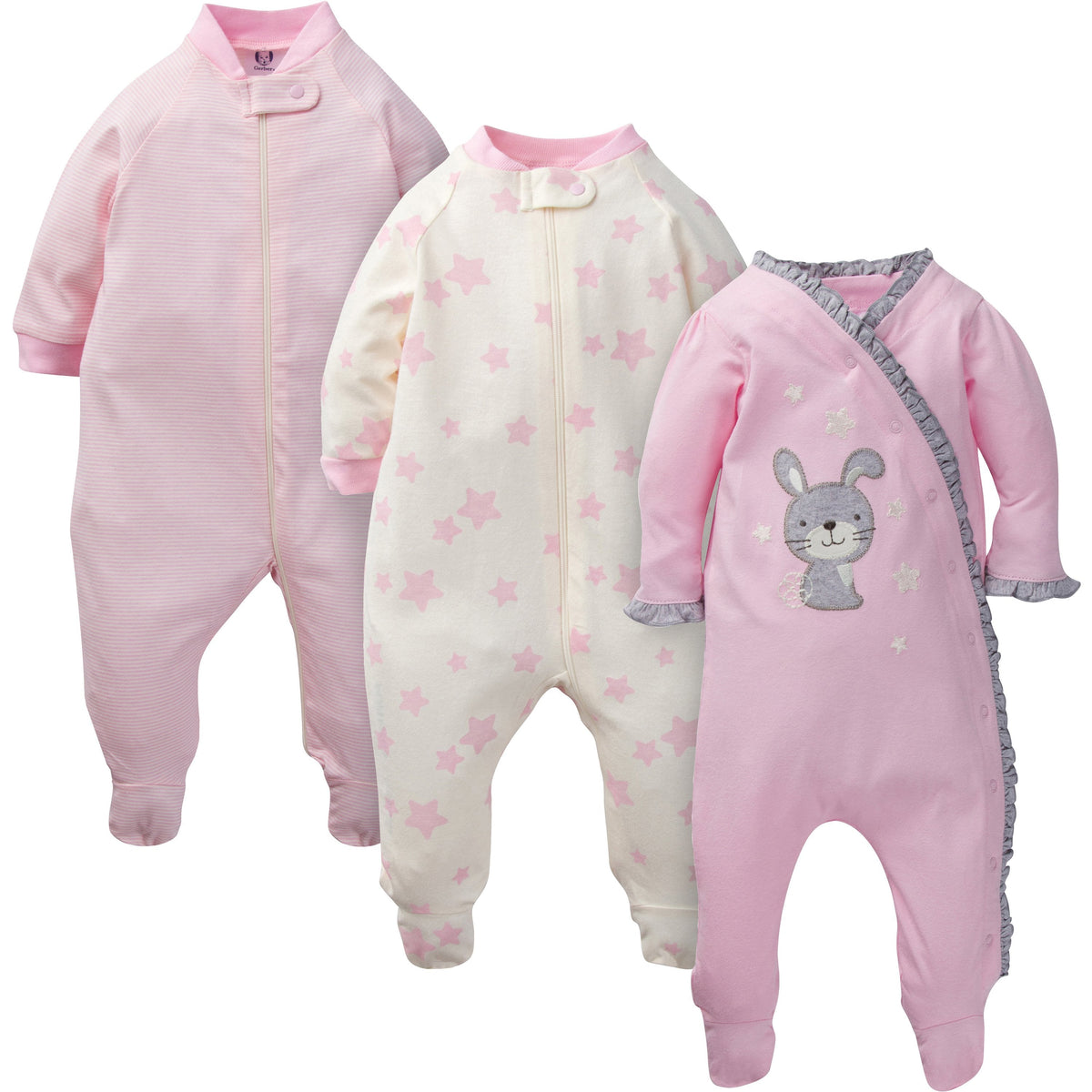 3-Pack Girls Twinkle Bunny Organic Sleep N' Play