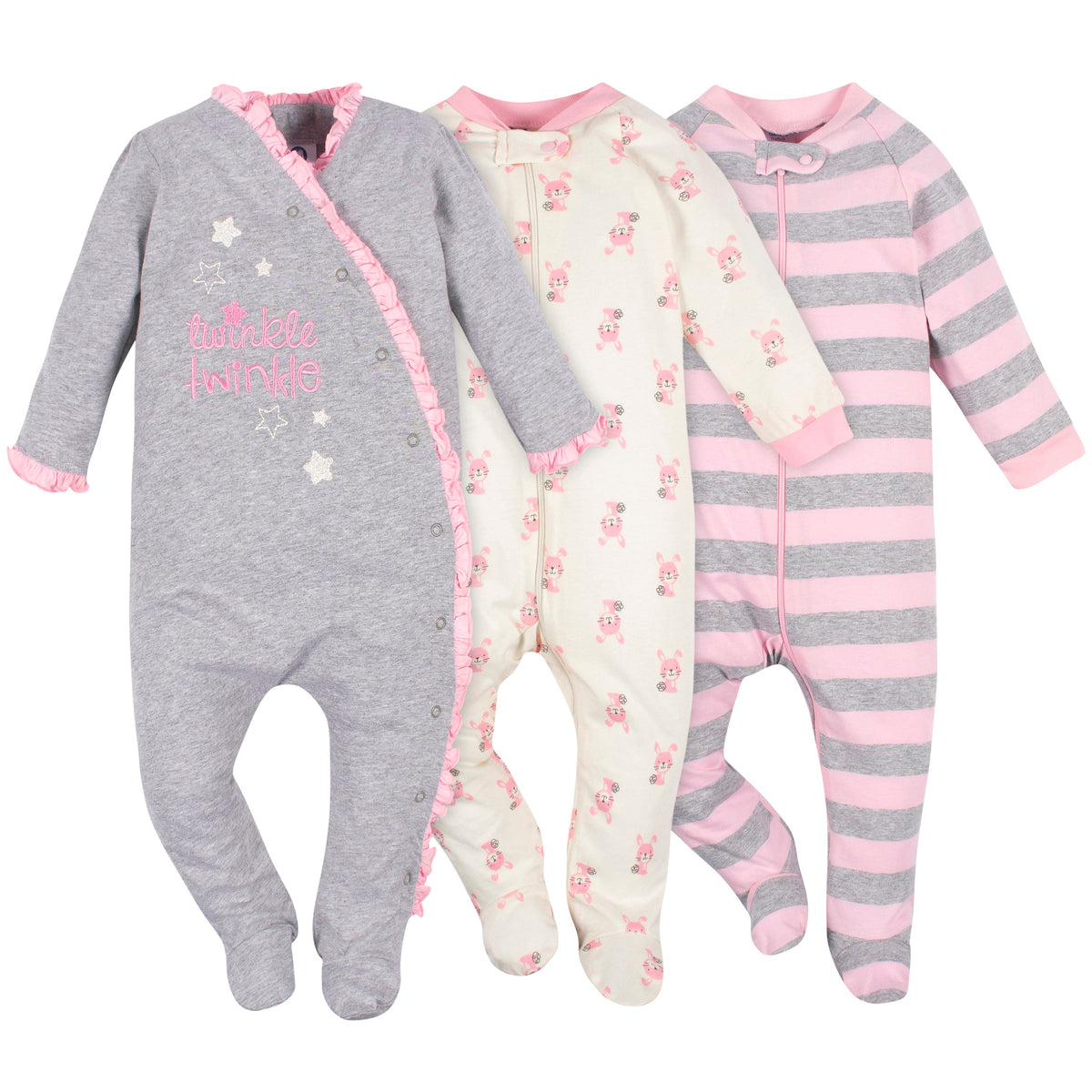 3-Pack Baby Girls Bunny Star Organic Sleep N' Plays