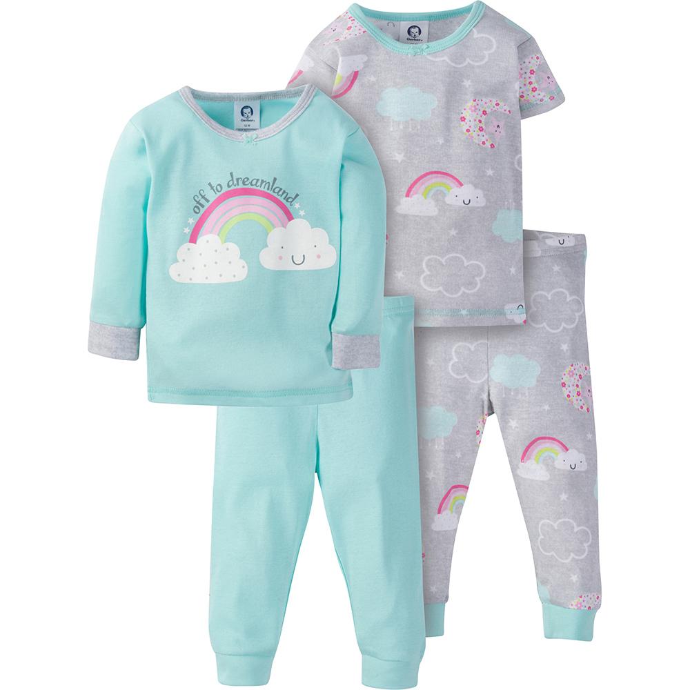 4-Piece Girls Rainbow Snug Fit PJs