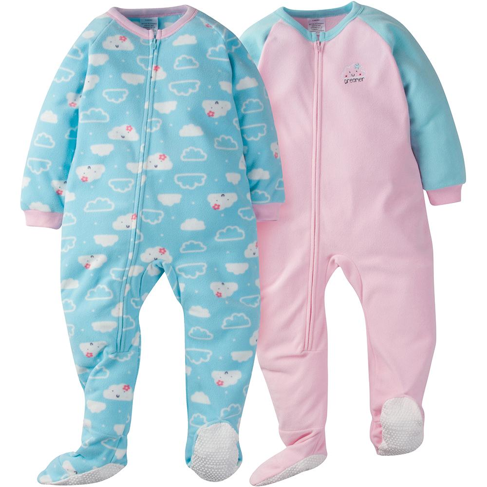 4-Pack Toddler Girl Clouds & Leopard Blanket Sleepers, view 3