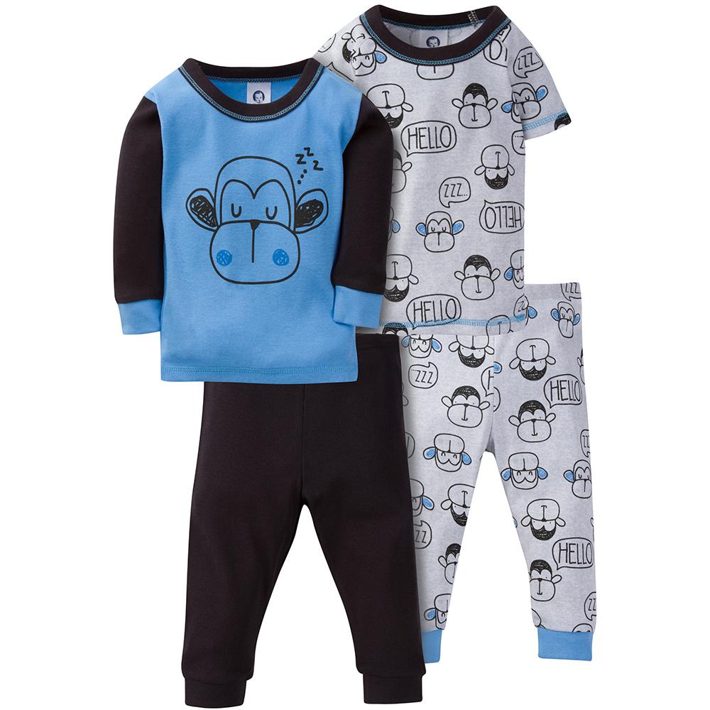 4-Piece Boys Monkey Snug Fit PJs