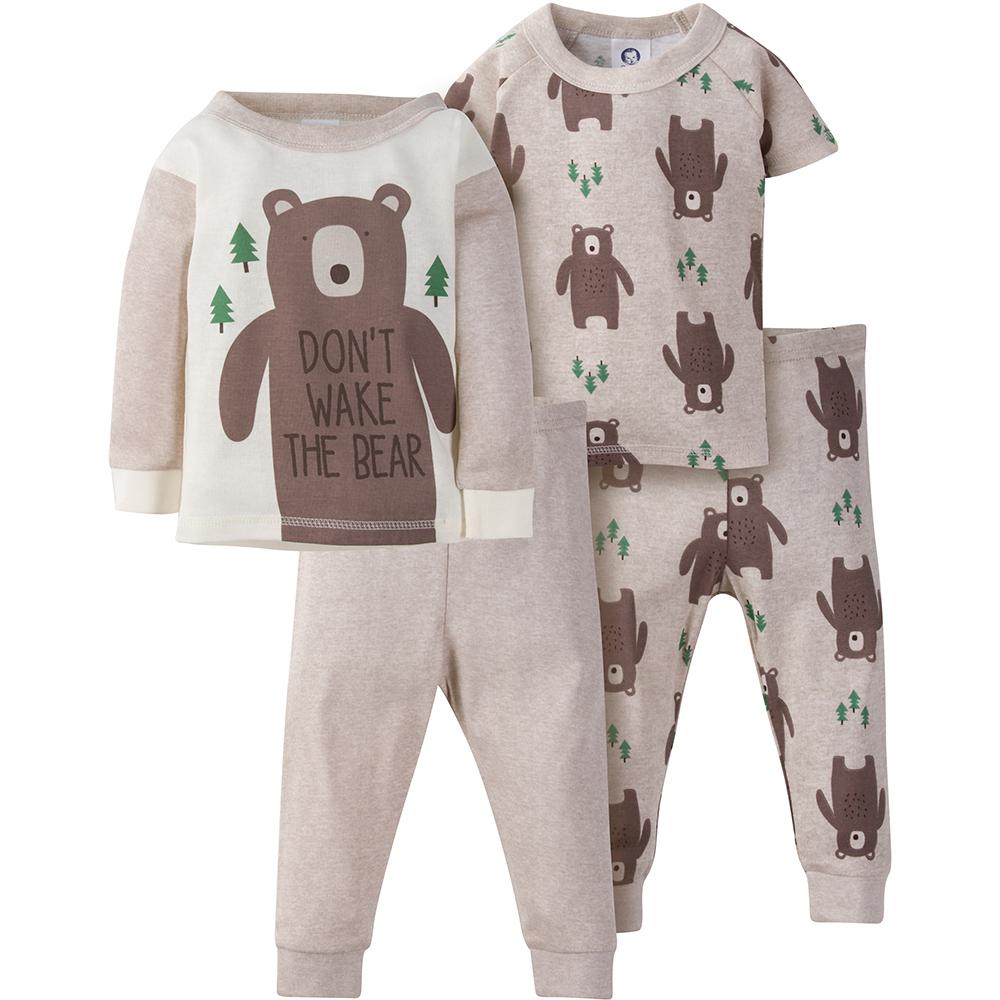 4-Piece Boys Brown Bear Snug Fit PJs