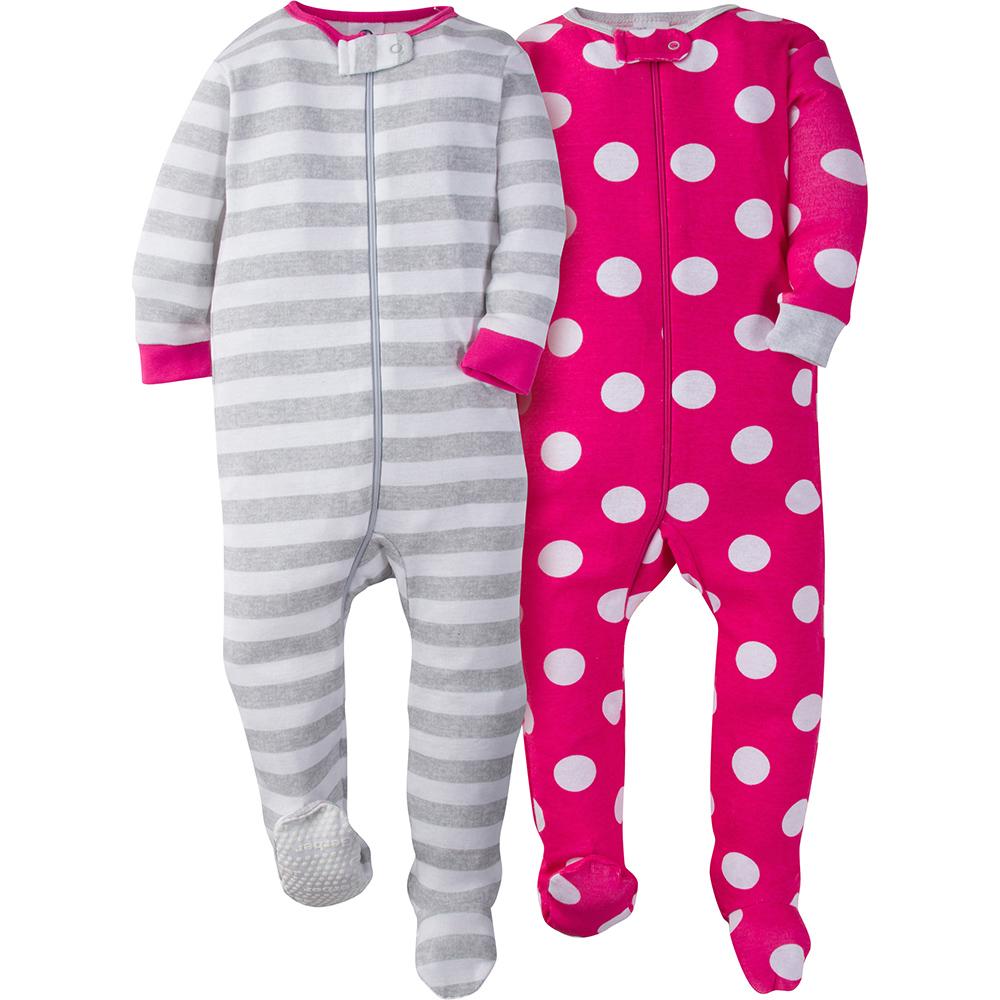 2-Pack Girl Pink Dot Snug Fit Footed Pajamas
