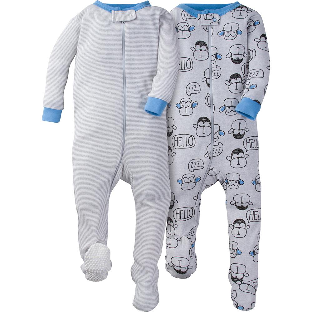 2-Pack Boys Monkey Snug Fit Footed Pajamas