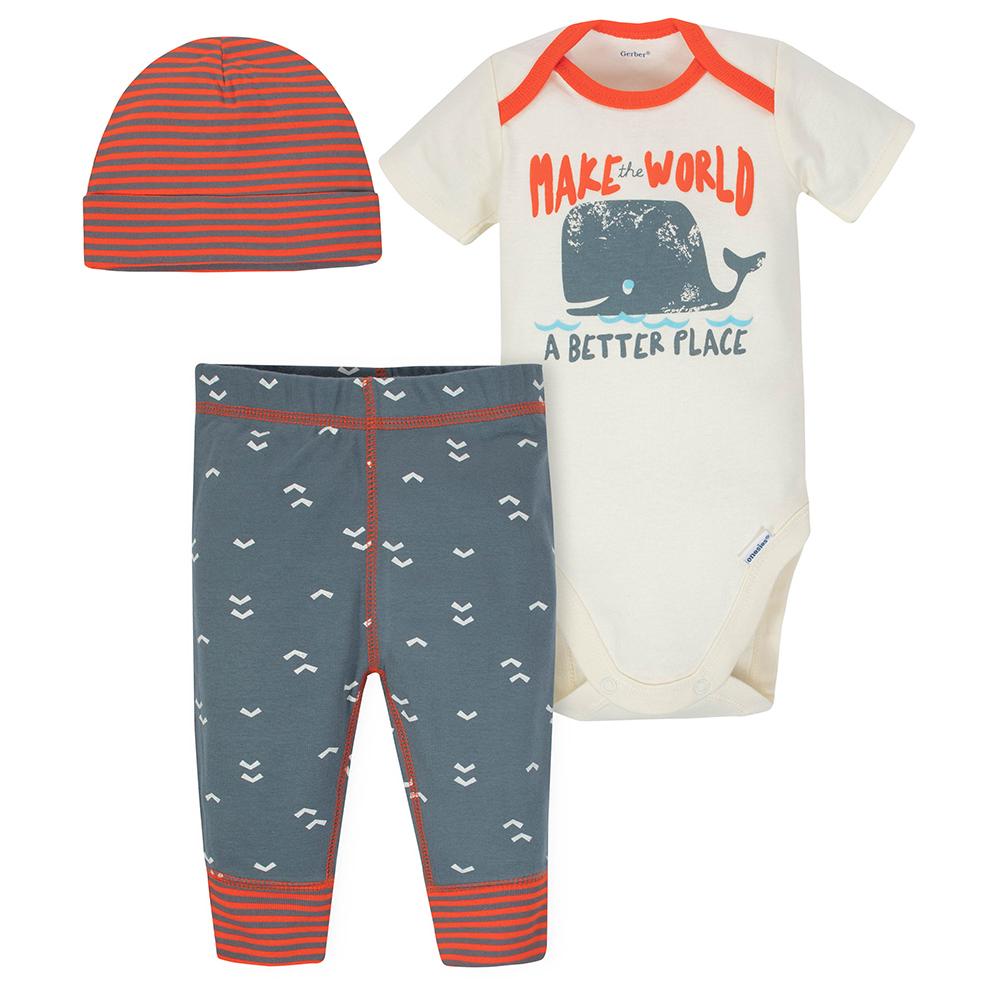 3-Piece Baby Boys Whale Bodysuit & Pants Set