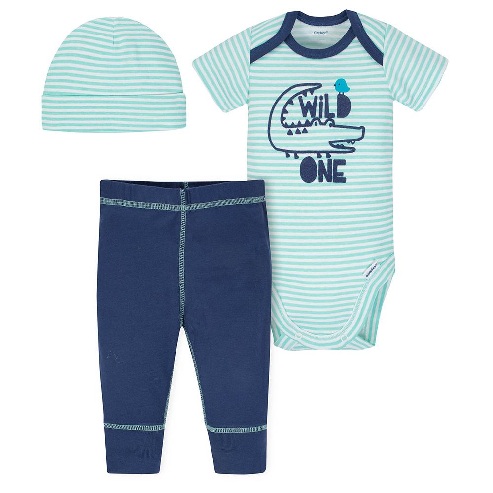 3-Piece Baby Boys Alligator Bodysuit & Pants Set