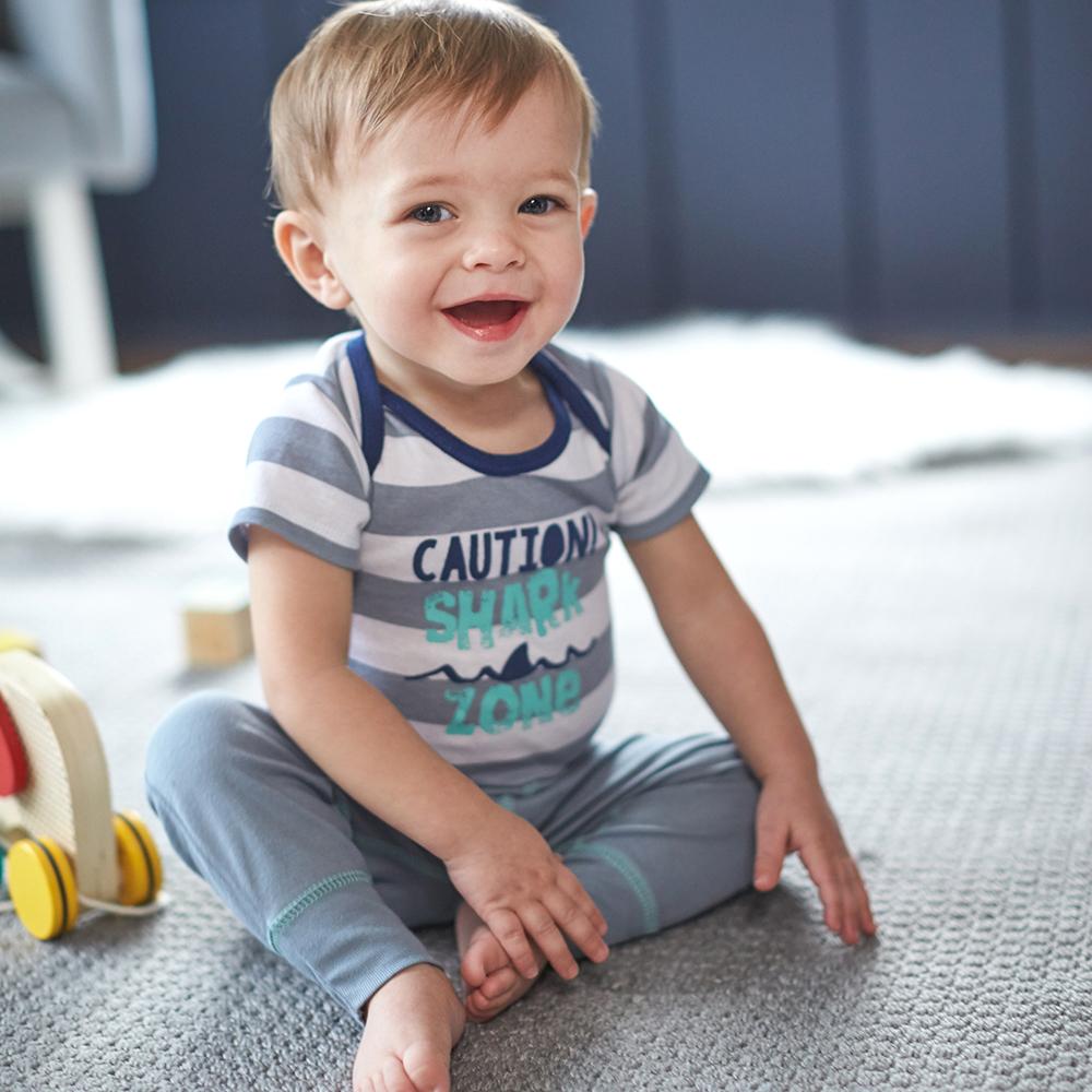 4-Piece Baby Boys Shark Onesies Bodysuit, Shirt, Pants and Short Set, view 2