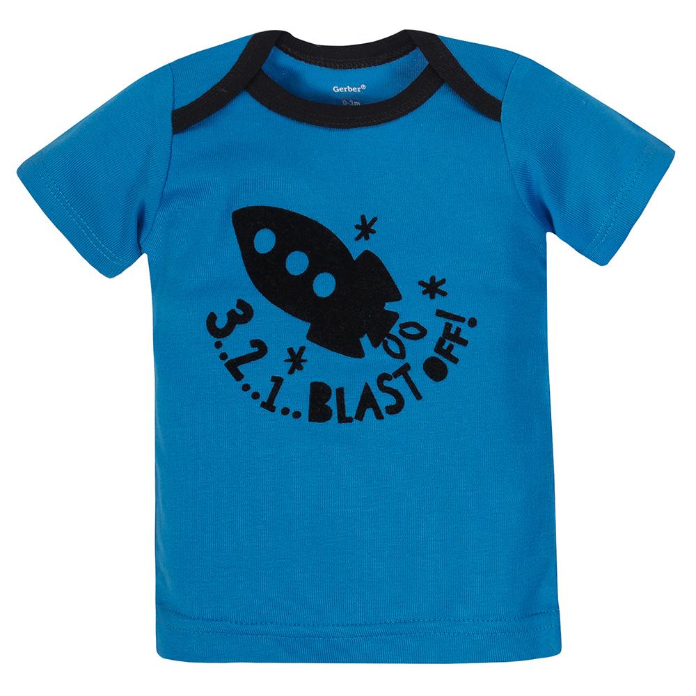 4-Piece Baby Boys Rocket Ship Onesies Bodysuit, Shirt, Pants & Short Set, additional view 4