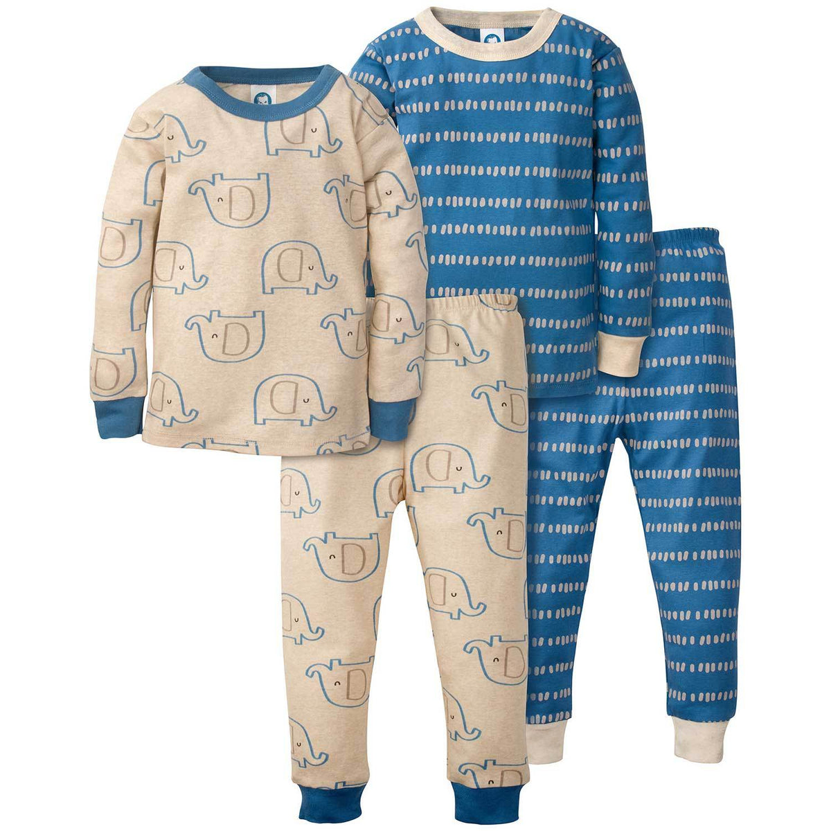 4-Piece Boys Elephants Organic Pajama Set