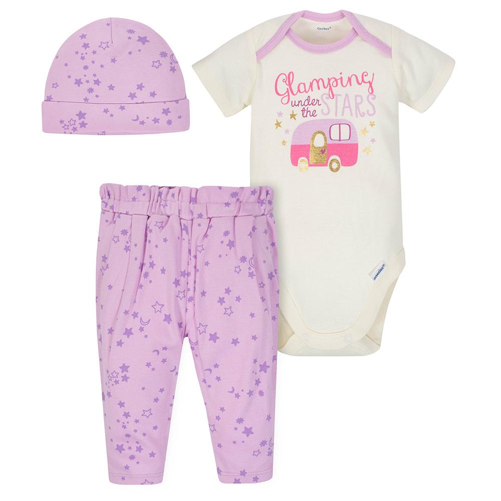 3-Piece Baby Girls Stars Bodysuit & Pants Set