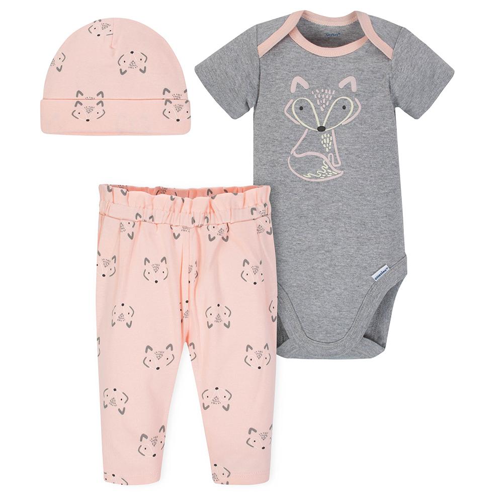 3-Piece Baby Girls Fox Bodysuit & Pants Set