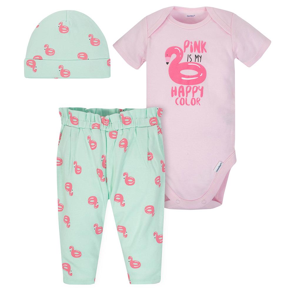3-Piece Baby Girls Flamingo Bodysuit & Pants Set