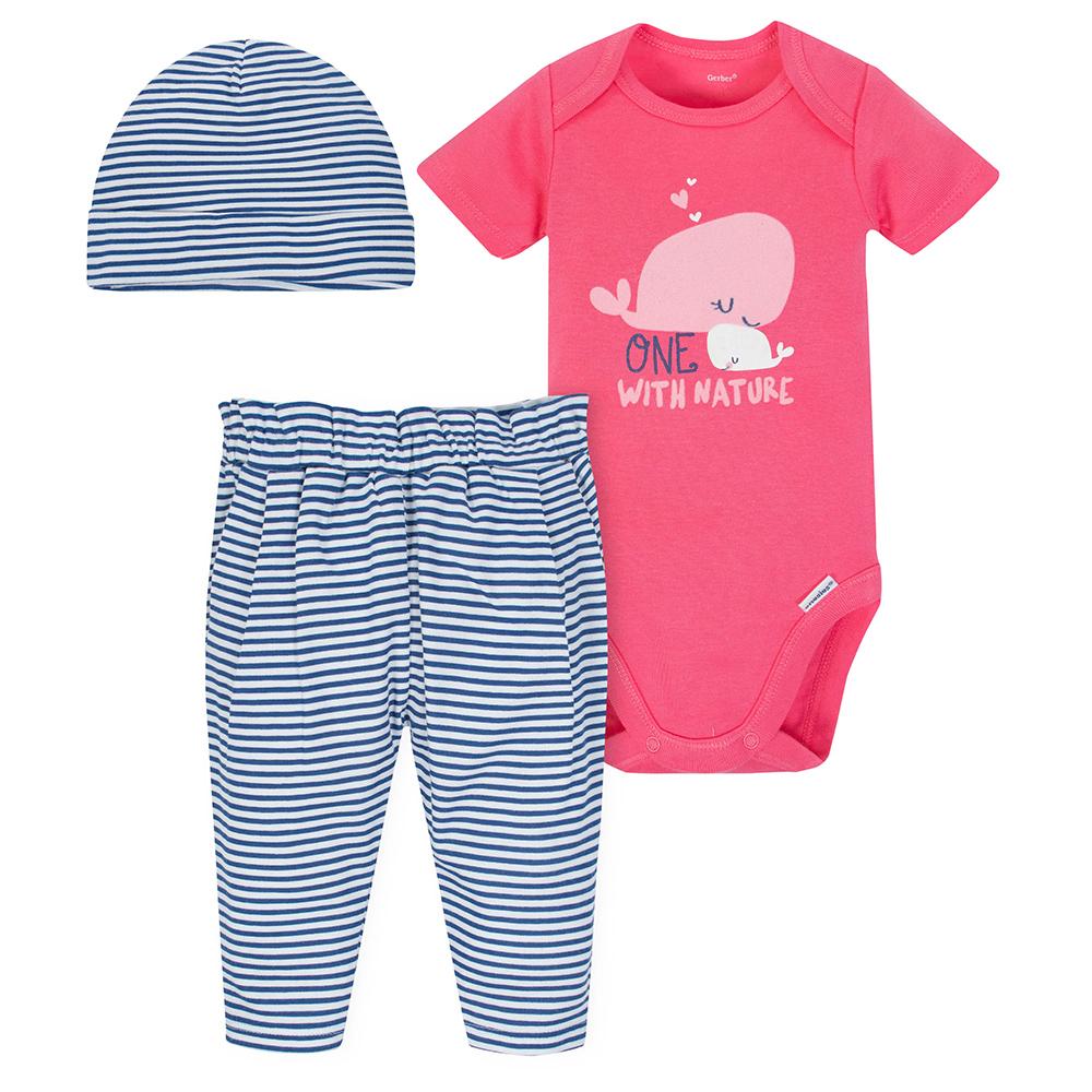 3-Piece Girls Whale Bodysuit & Pants Set