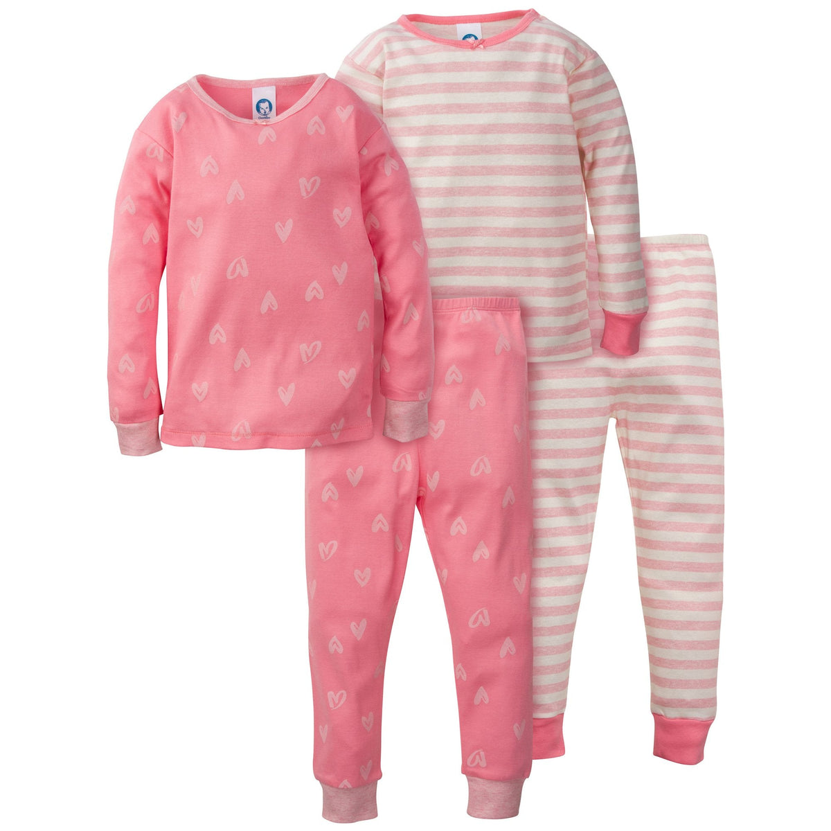 4-Piece Girls Organic Heart Pajama Set