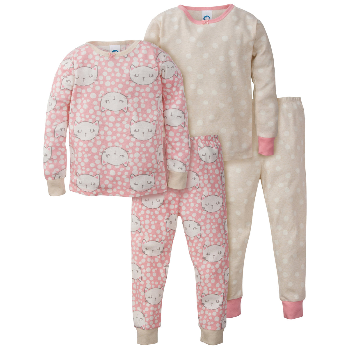 4-Piece Girls Cats Organic Pajama Set