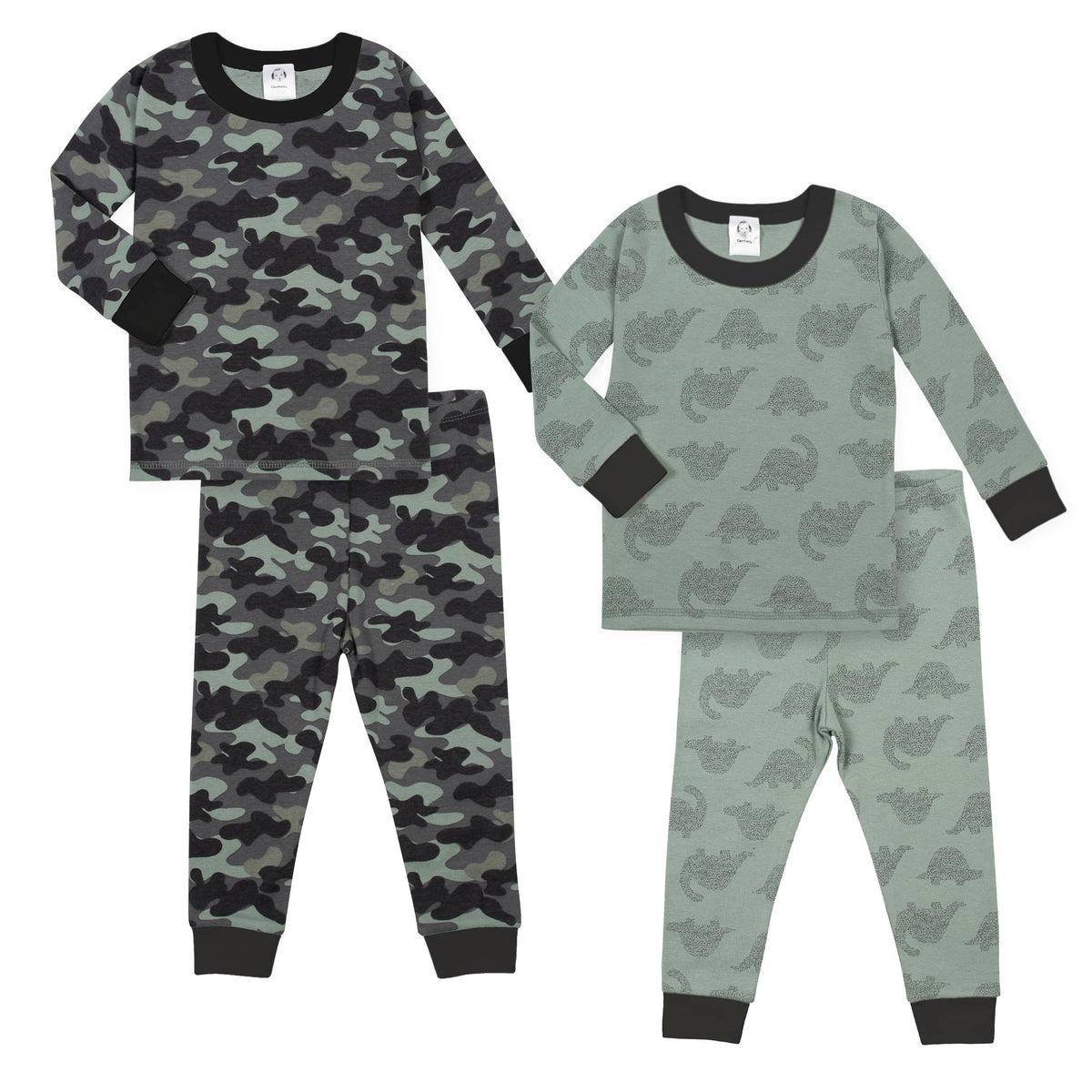 4-Piece Organic Toddler Boys Dino and Camo Pajamas