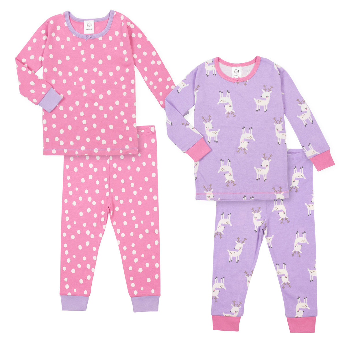 4-Piece Organic Toddler Girls Reindeer Snug Fit Pajamas