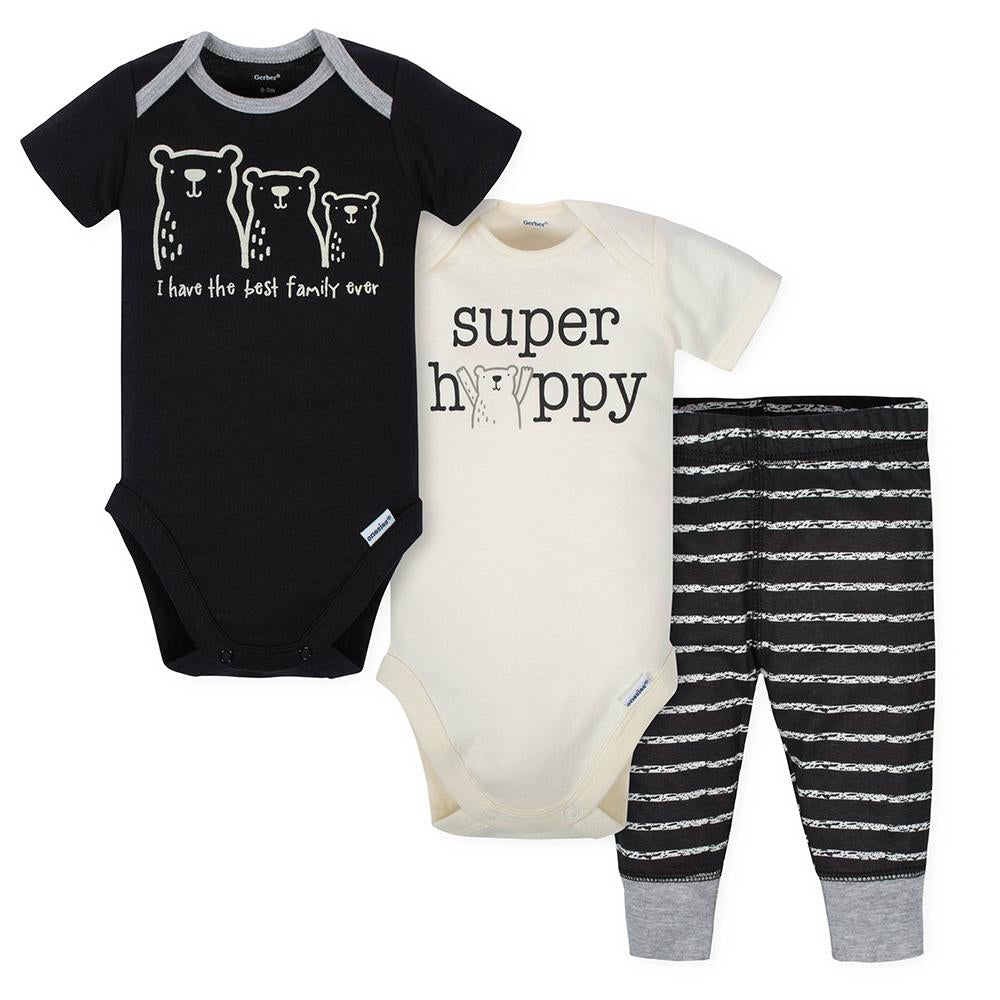3-Piece Baby Boy Super Happy Bodysuits and Pant Set