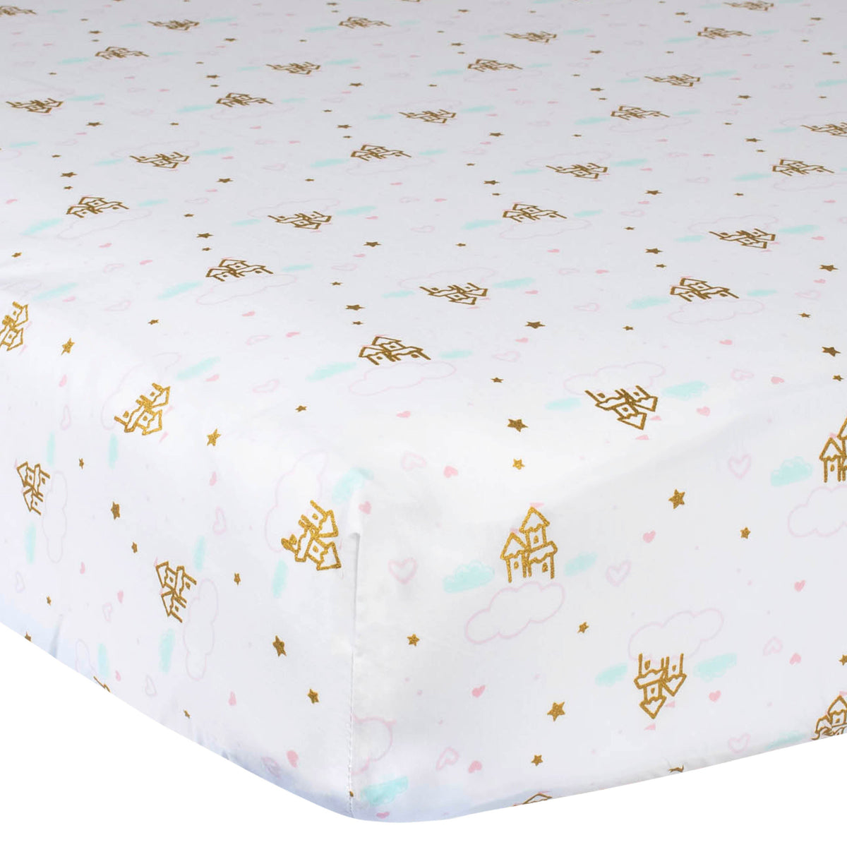 Girls Pink Castle Fitted Crib Sheet