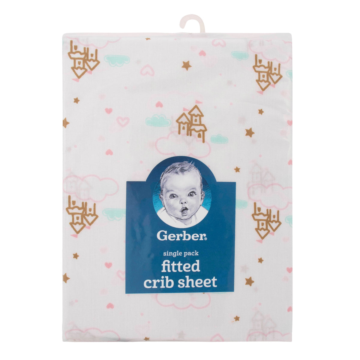 Girls Pink Castle Fitted Crib Sheet, additional view 1
