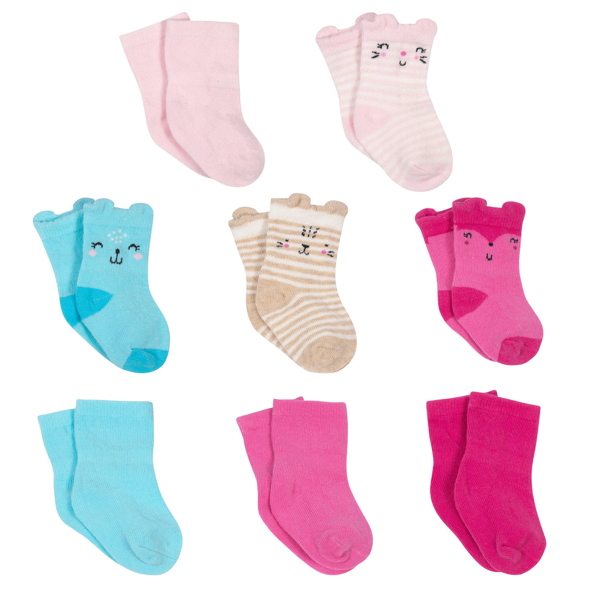 8-Pack Girls Kitty Jersey Crew Socks