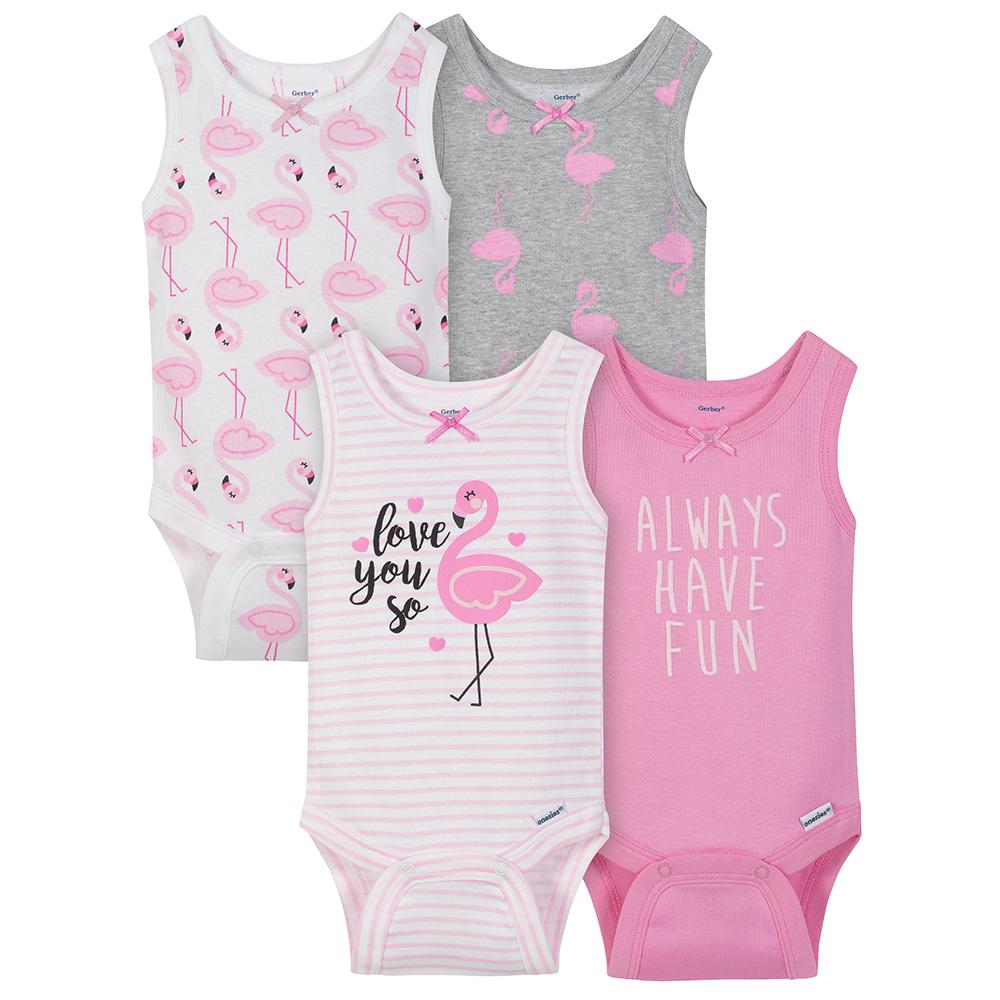 4-Pack Girls Flamingo Sleeveless Onesies Bodysuits