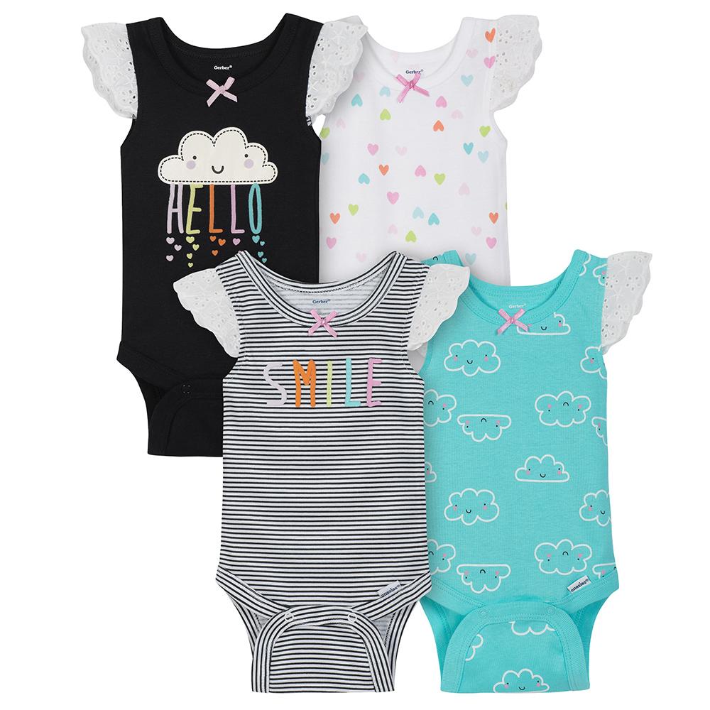 4-Pack Girls Clouds Sleeveless Onesies Bodysuits
