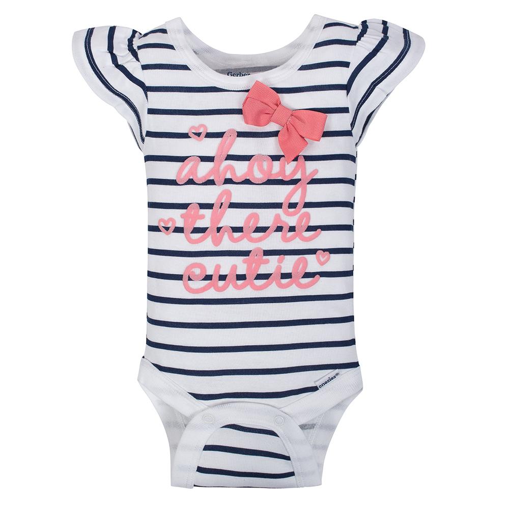 4-Pack Girls Navy & Pink Short Sleeve Onesies Bodysuits, additional view 1