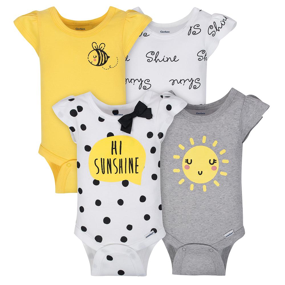 4-Pack Girls Sunshine Short Sleeve Onesies Bodysuits