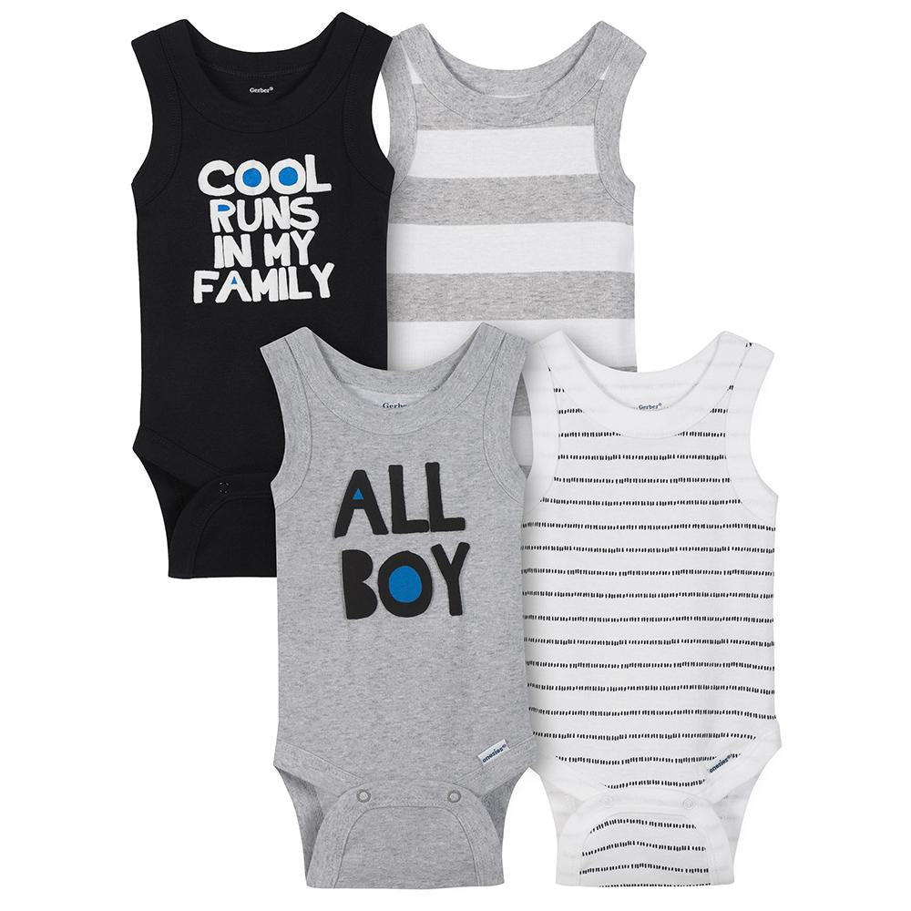 4-Pack Boys Cool Runs In My Family Sleeveless Onesies Bodysuits