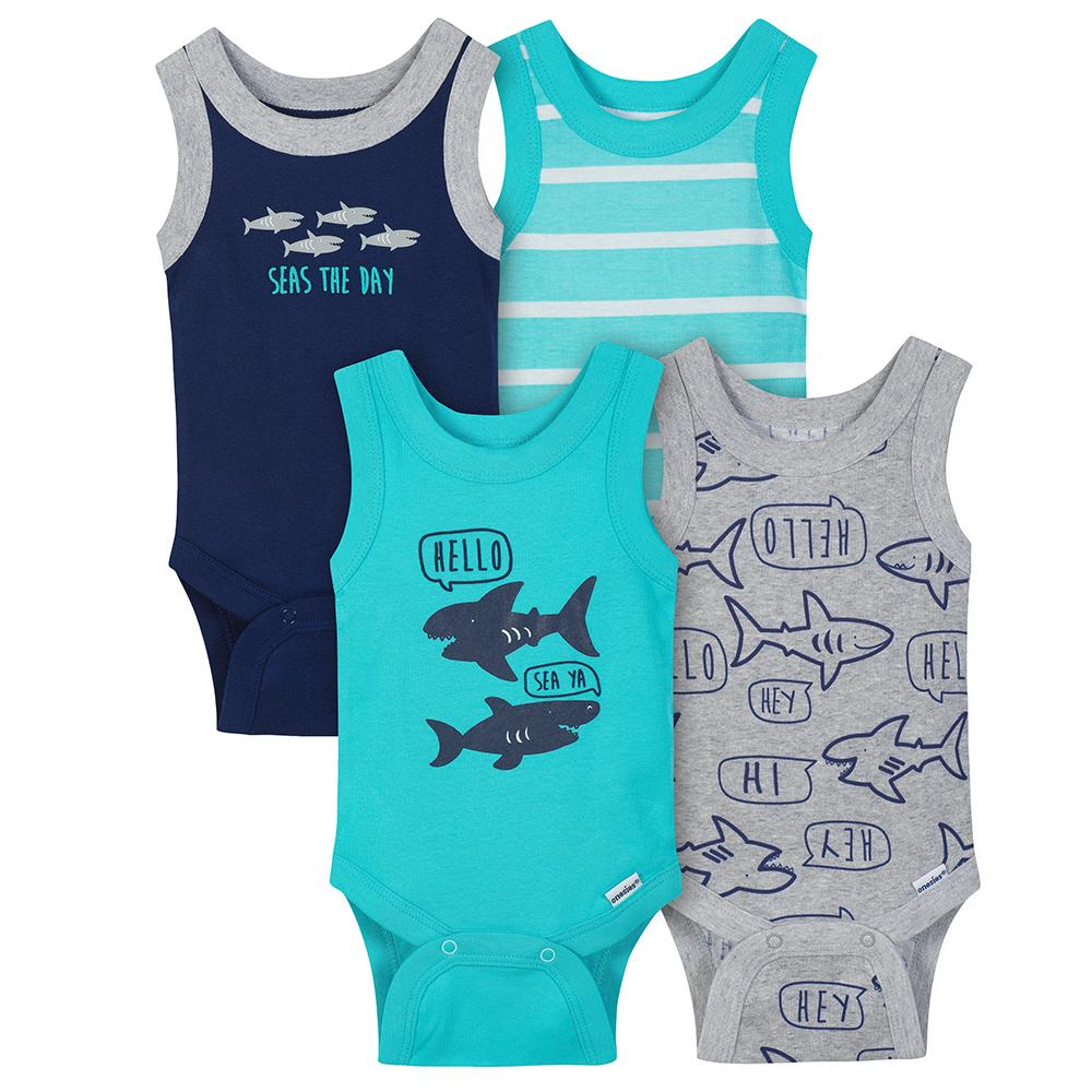 4-pack Boys Sharks Sleeveless Onesies Bodysuits