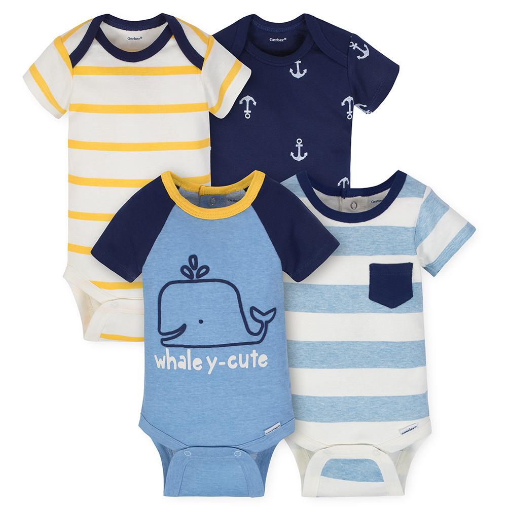 4-Pack Boys Whale Short Sleeve Onesies Bodysuits