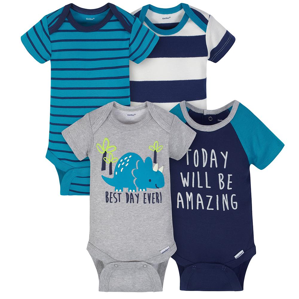 4-Pack Boys Dino Short Sleeve Onesies Bodysuits