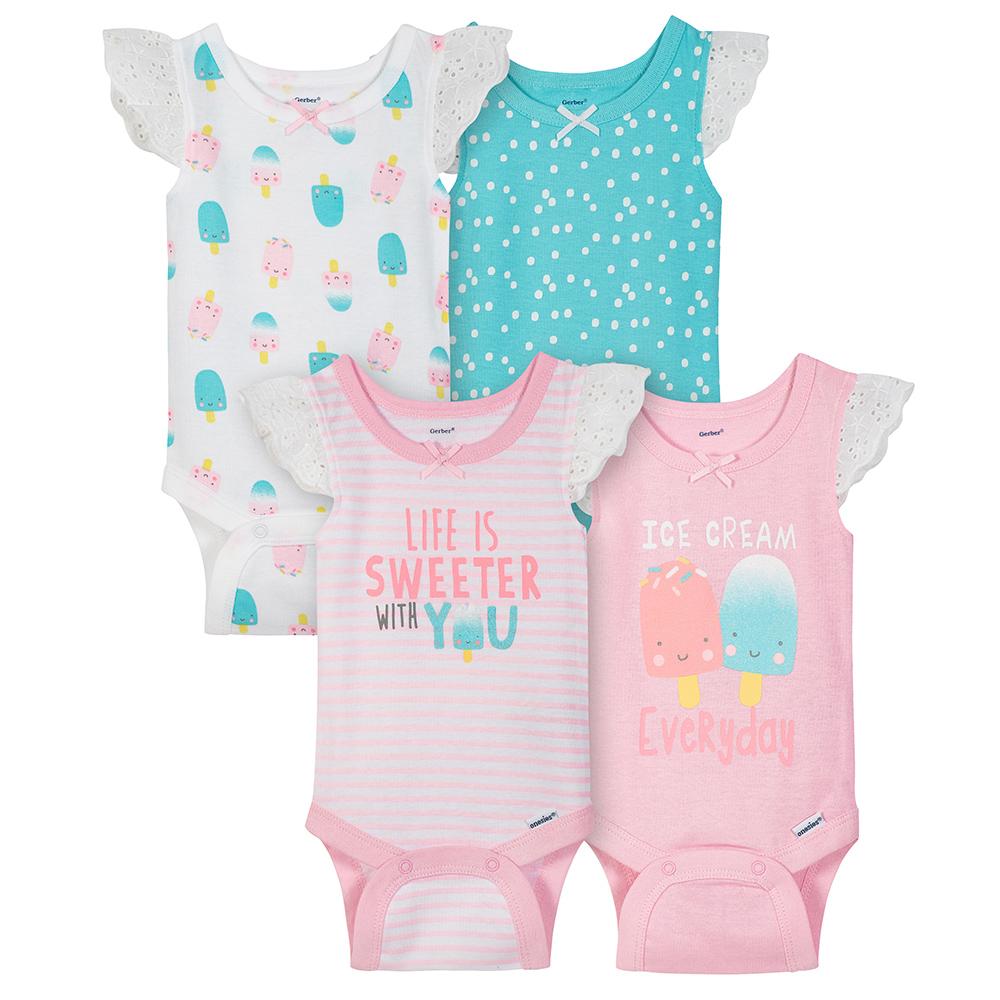 4-Pack Girls Ice Cream Sleeveless Onesies Bodysuits