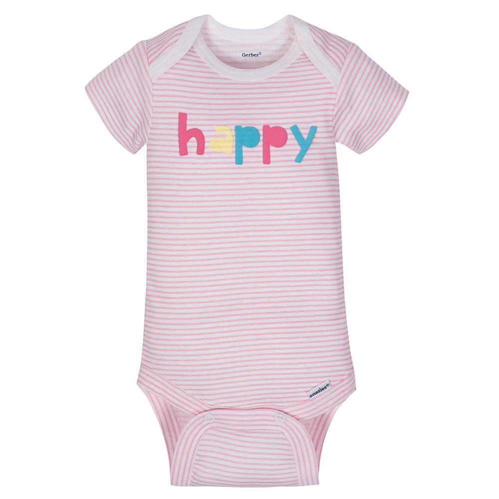 4-Pack Girls Happy Short Sleeve Onesies Bodysuits, view 5