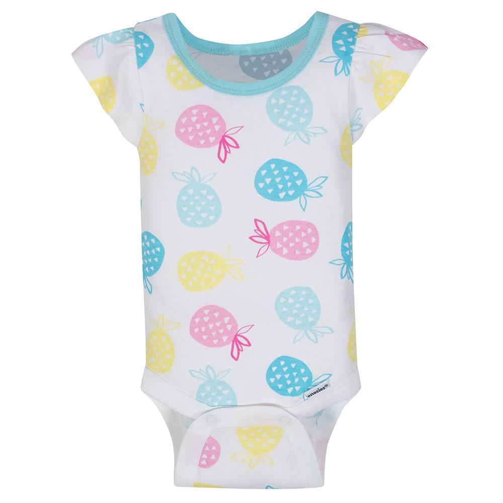 4-Pack Girls Happy Short Sleeve Onesies Bodysuits, view 6