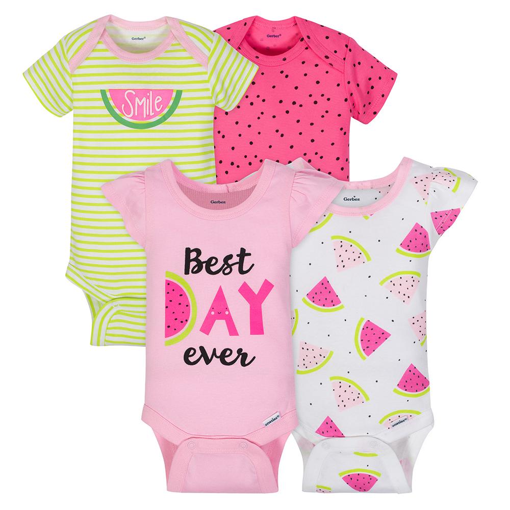 4-Pack Girls Watermelon Short Sleeve Onesies Bodysuits
