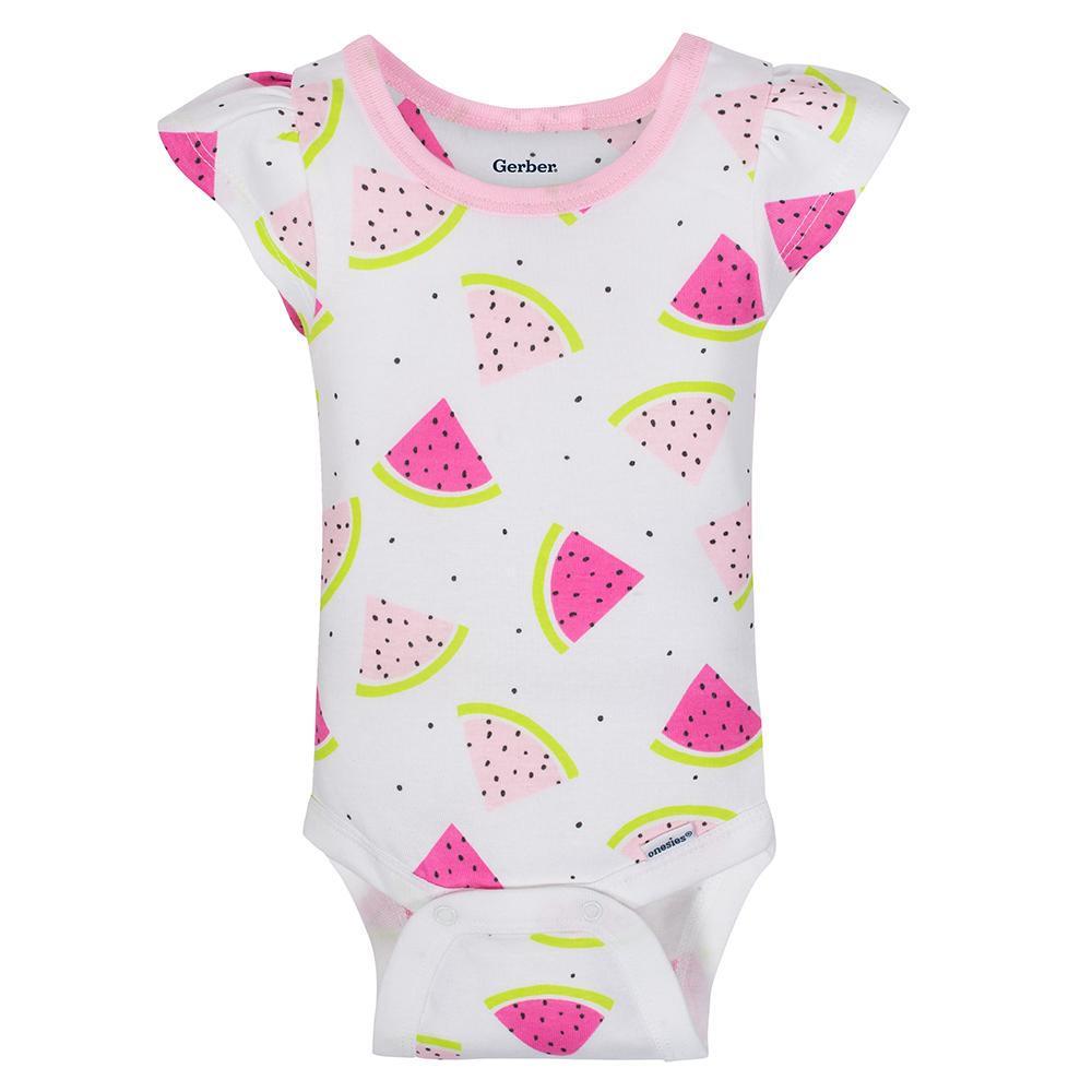 4-Pack Girls Watermelon Short Sleeve Onesies Bodysuits, additional view 1