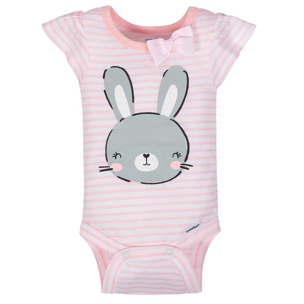 4-Pack Girl Bunny Short Sleeve Onesies Bodysuits, additional view 1