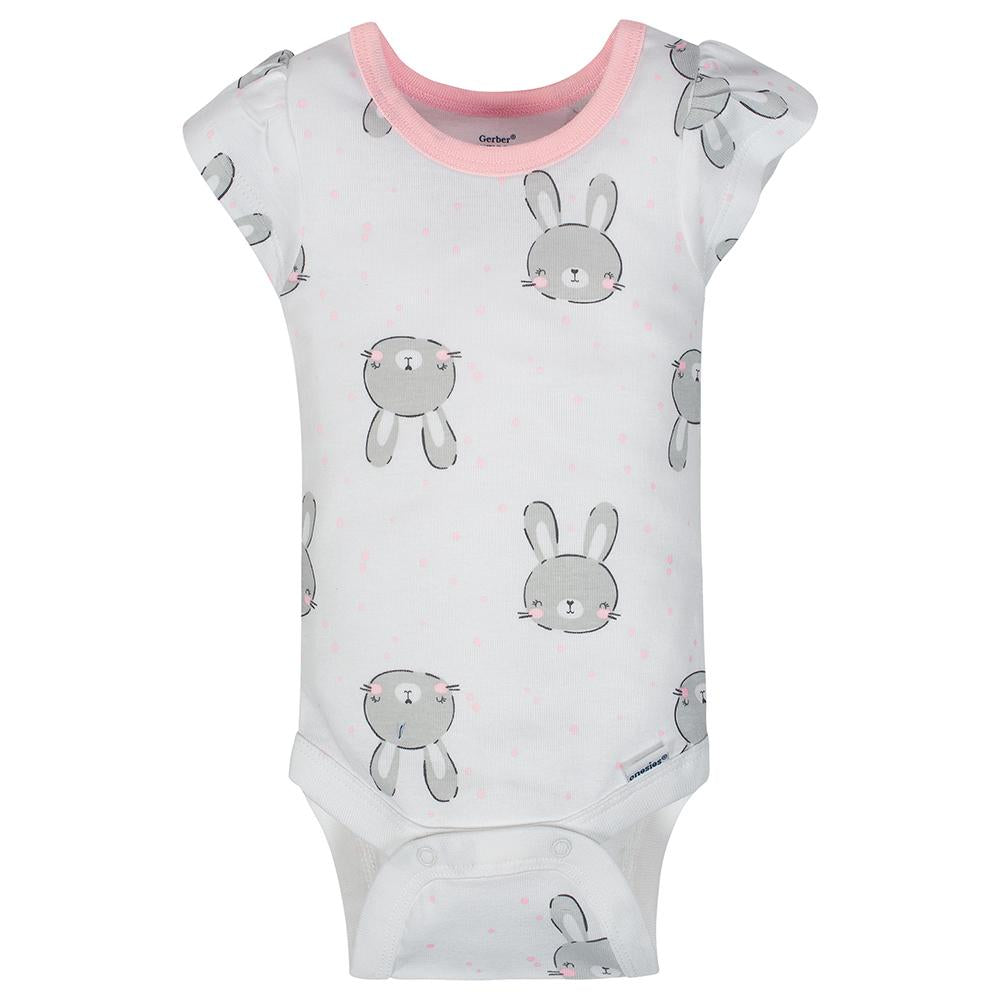4-Pack Girl Bunny Short Sleeve Onesies Bodysuits, additional view 3