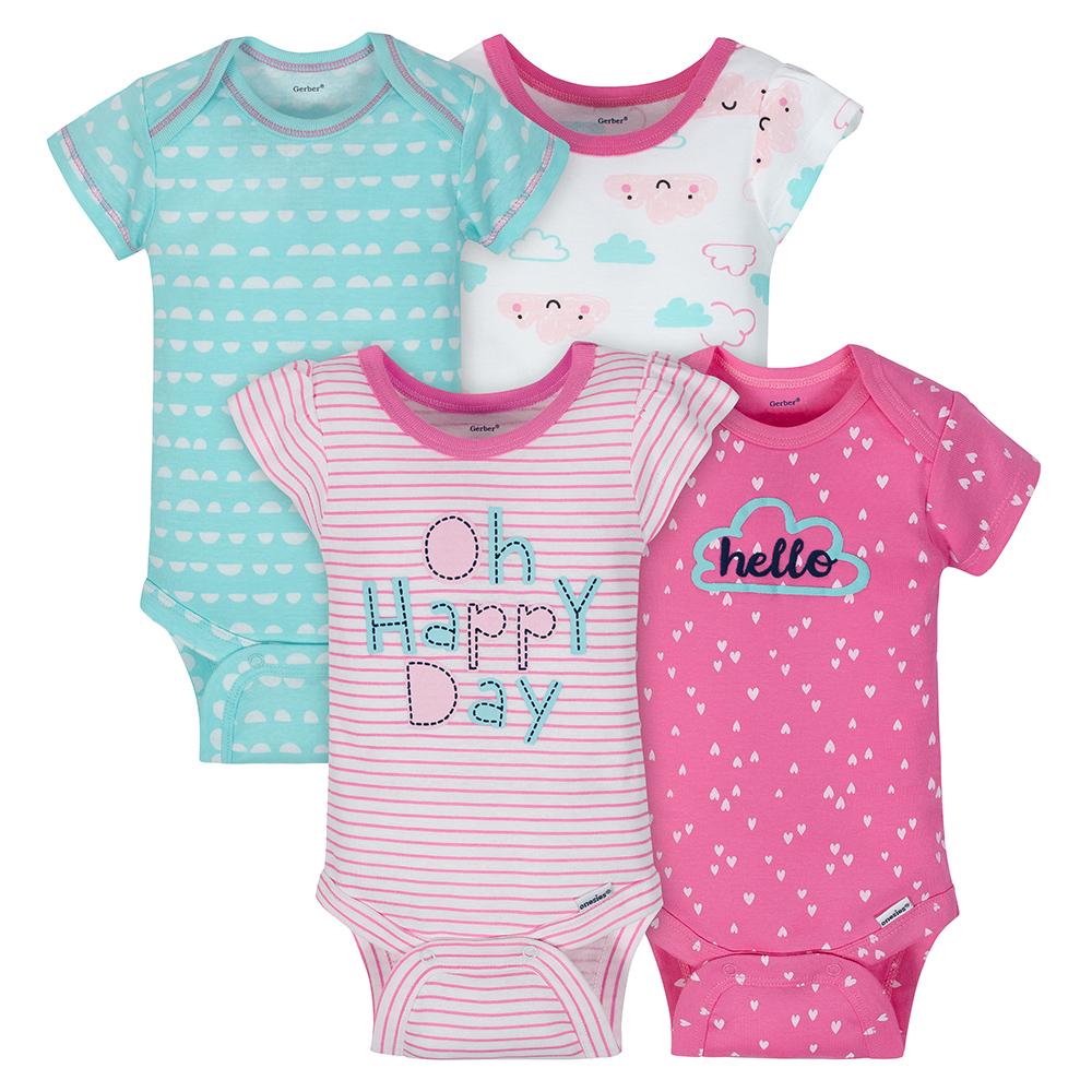4-Pack Girls Clouds Short Sleeve Onesies Bodysuits