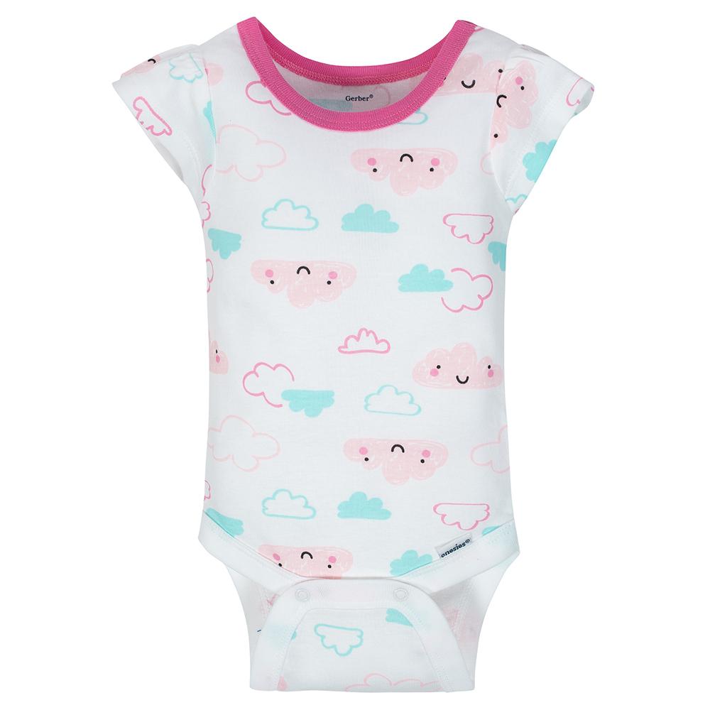 4-Pack Girls Clouds Short Sleeve Onesies Bodysuits, additional view 3