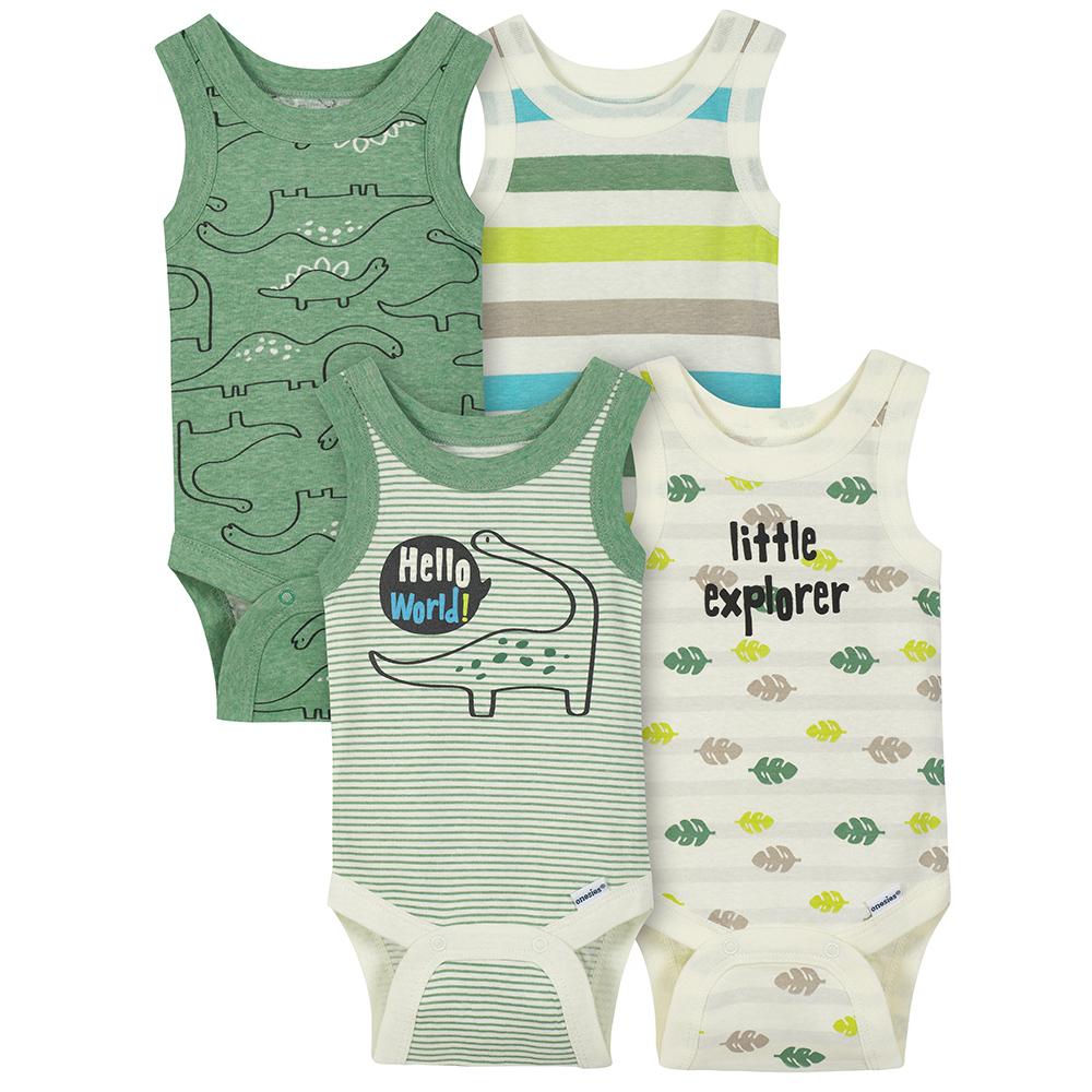 4-Pack Boys Dino Sleeveless Onesies Bodysuits