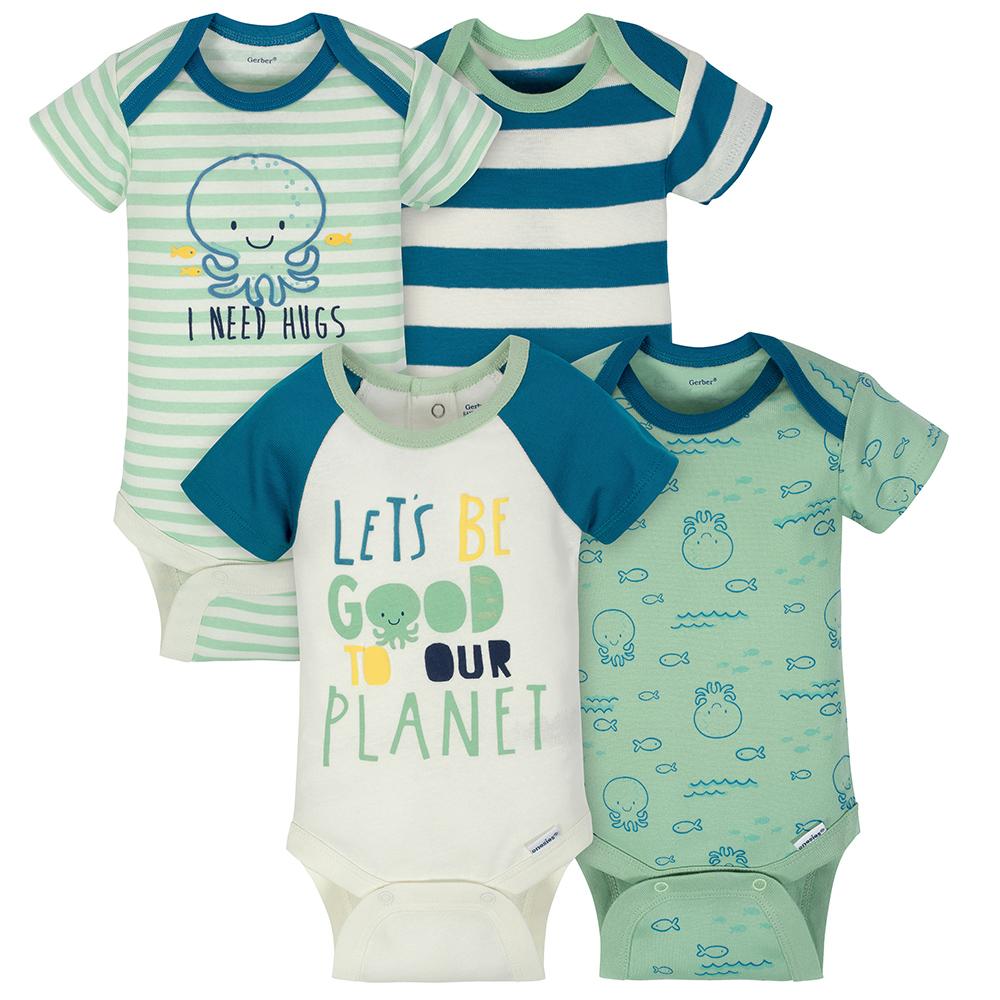 4-Pack Boys Squid Short Sleeve Onesies Bodysuits