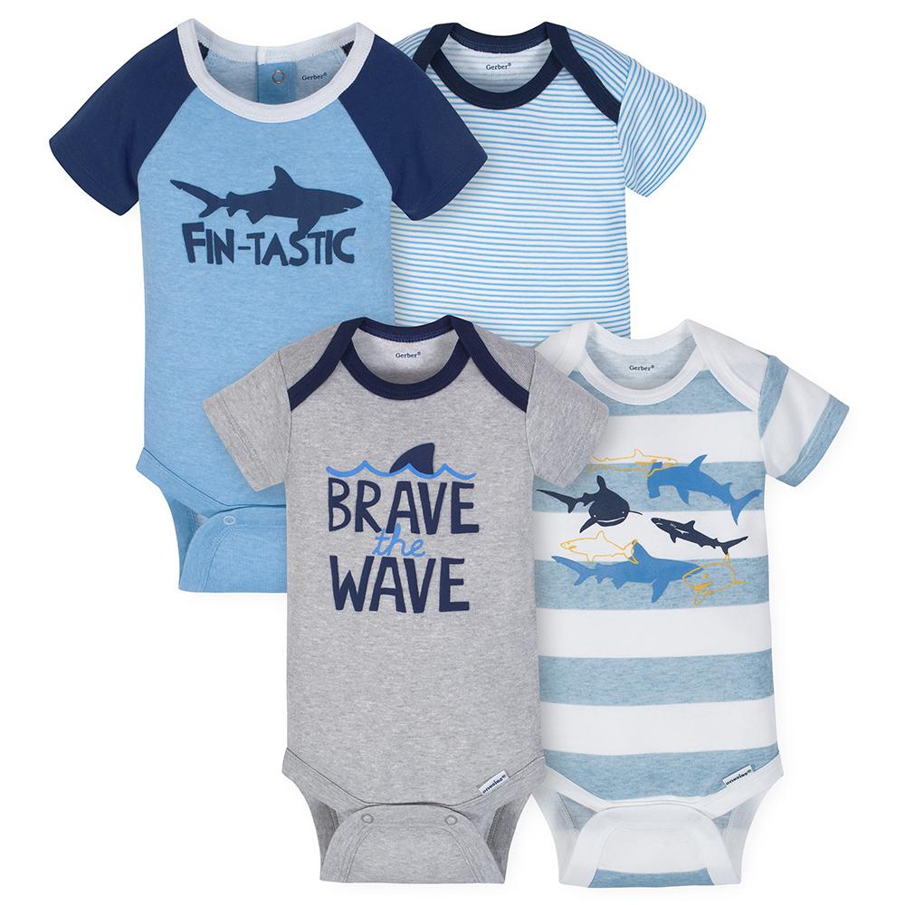 4-Pack Boys Whale Short Sleeve Onesies Bodysuits