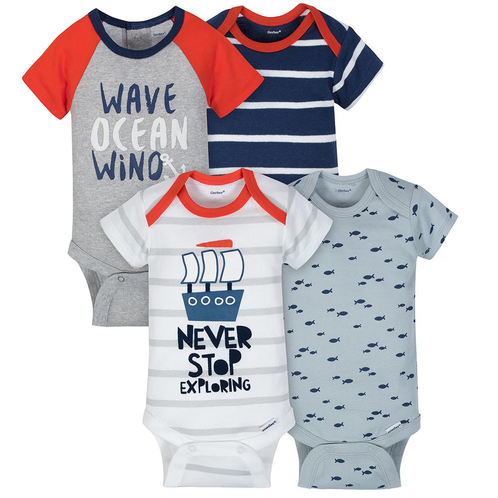 4-Pack Boys Sailing Short Sleeve Onesies Bodysuits