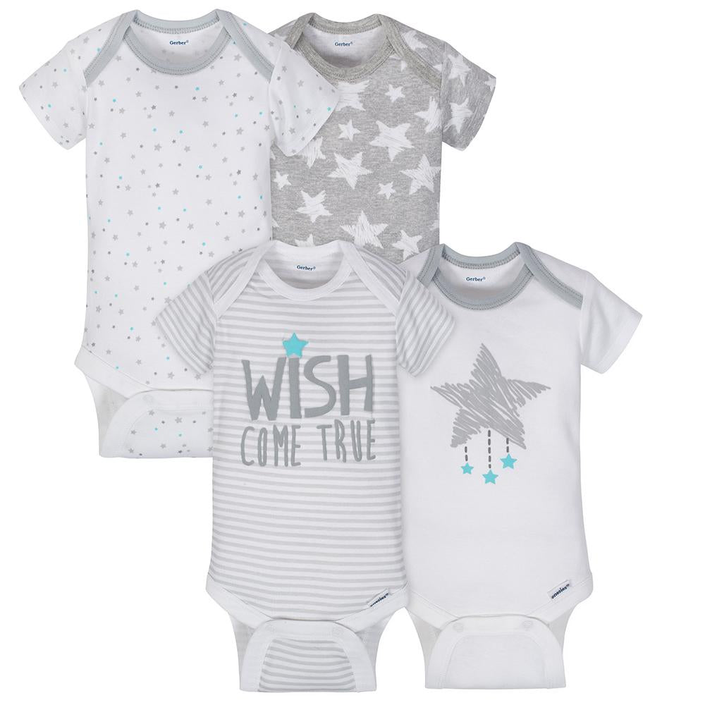 4-Pack Stars Neutral Short Sleeve Onesies Bodysuits